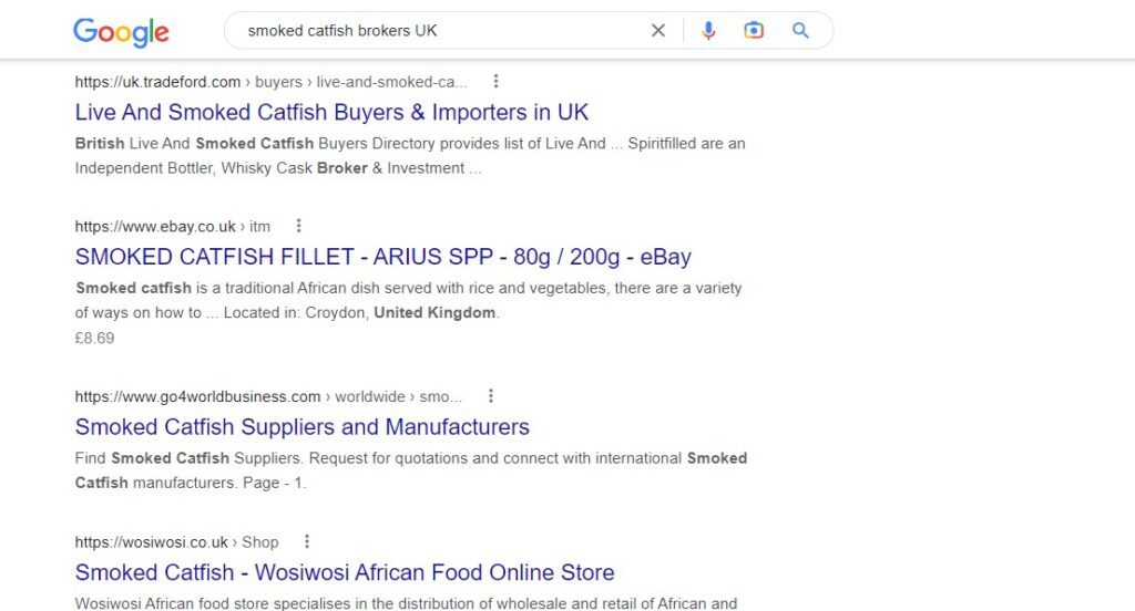 smoked catfish brokers uk -Google web search results